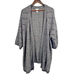 Catherines Open Front Cardigan 3X 26/28W Black Marled Crochet Lightweight Office